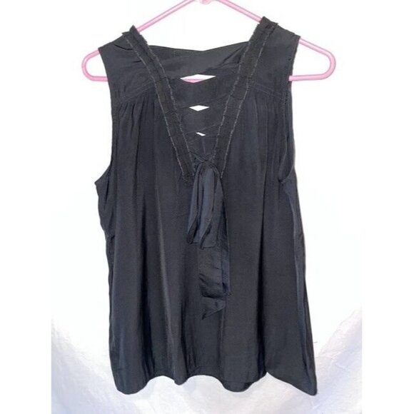 CATHERINE MALANDRINO Women Sheer Tank Top Pleated Cutout Tie Back Medium Sexy - Picture 1 of 6